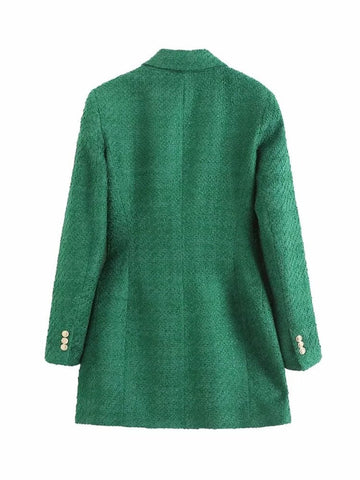 Yipinpay 2023 Green Long Blazer Woman Tweed Blazer Women Double Breasted Elegant Womens Jackets Long Sleeve Women's Spring Jacket